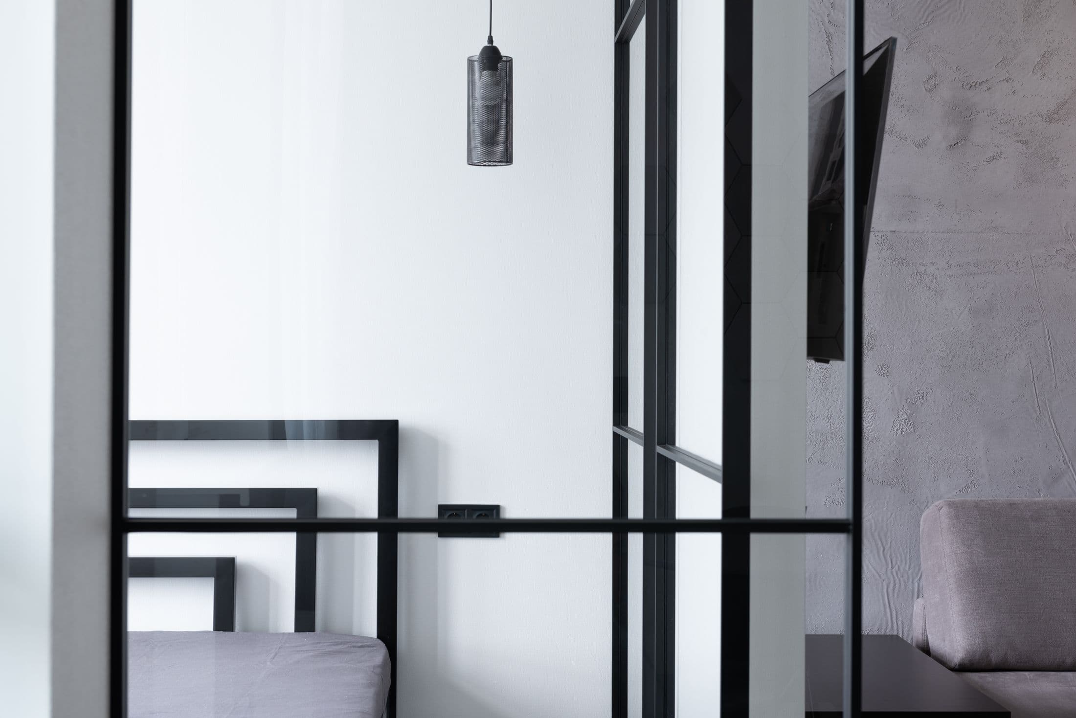 Slim black aluminum frame glass doors